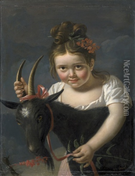 Die Kleine Ziegenhirtin Oil Painting - Jean Benjamin Houel