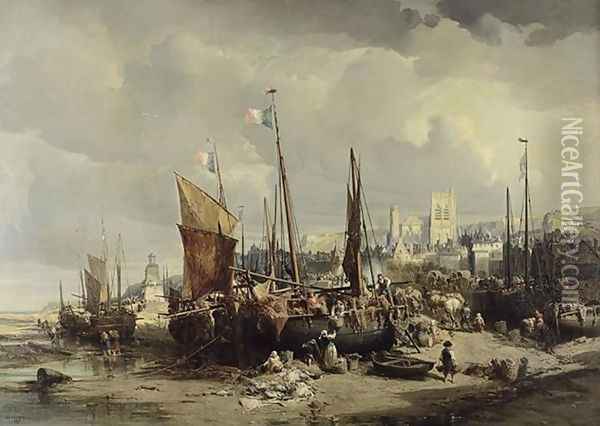 Retour de peche a maree basse, 1857 Oil Painting - Jules Achille Noel