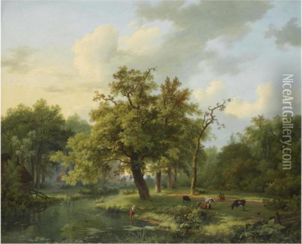 A Dutch Summer Landscape Oil Painting - Marianus Adrianus Koekkoek