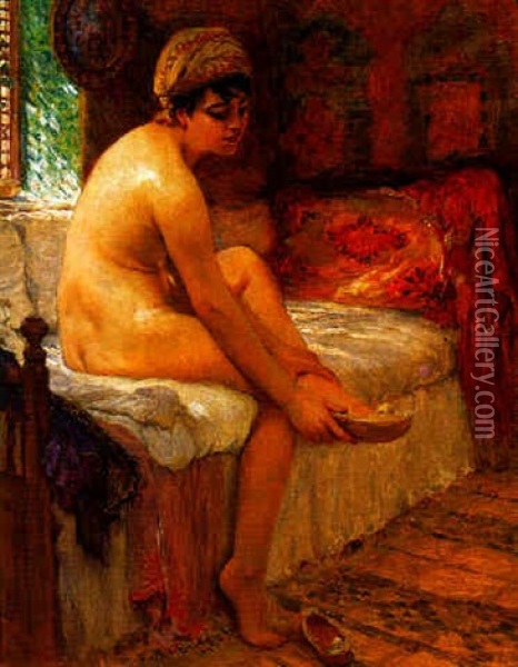 A Seated Nude Oil Painting - Frederick Arthur Bridgman
