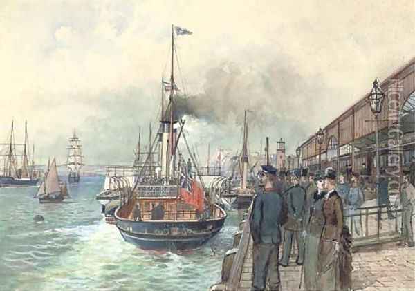 The British passenger steamer Thalia departing from the quayside of the Marine Station, Dover Oil Painting - English School