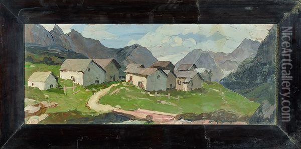 vue De Village Savoyard Oil Painting - Lucien Poignant