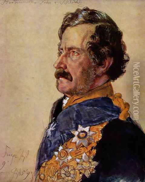 Minister of State Freiherr von Schleinitz (portrait study of the coronation picture) Oil Painting - Adolph von Menzel