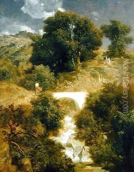 Roman Landscape with a Bridge, 1863 Oil Painting - Arnold Bocklin