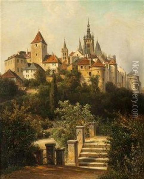 A View Of Prague Castle From Chotkova Street Oil Painting - Alois Kirnig