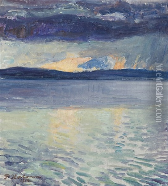 Lake View, Sunset Over The Northern Hills Oil Painting - Pekka Halonen