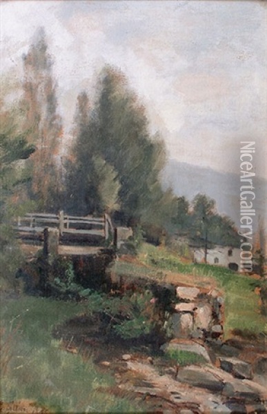 Paysage Au Petit Pont Oil Painting - Eugene Gilliard