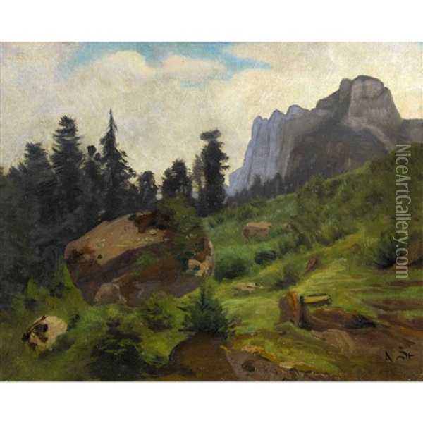 Berglandschaft Oil Painting - Adolf (Johann) Staebli