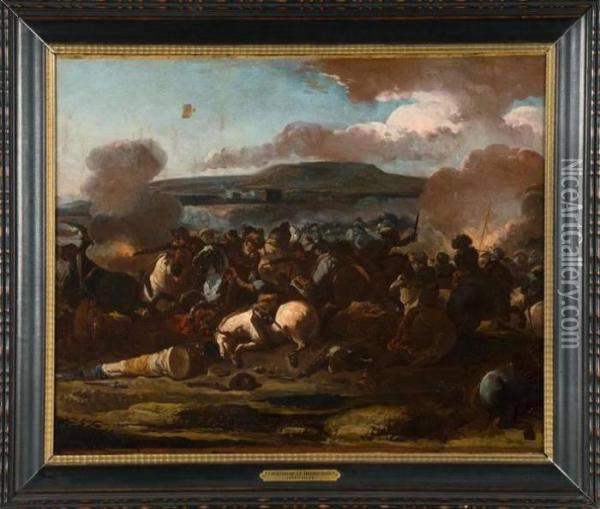 Scene De Bataille De Cavalerie Oil Painting - Jacques Courtois Le Bourguignon