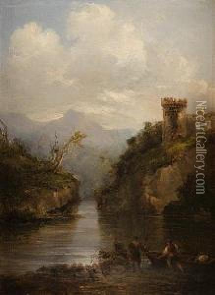 A Highland Loch And Castle Oil Painting - Horatio McCulloch