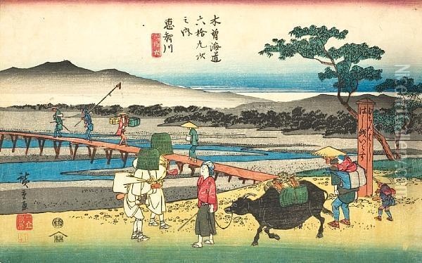 Oban Yoko-e Oil Painting - Utagawa or Ando Hiroshige
