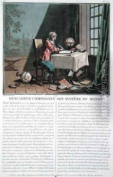 Rene Descartes 1596-1650 writing his world system, engraved by Jean Baptiste Morret fl.1790-1820, 1791 Oil Painting - Jacques Francois Joseph Swebach