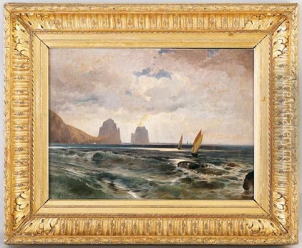 Voiliers A Capri Oil Painting - Jean-Baptiste-Arthur Calame
