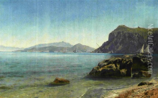 Sommerdag Ud For Kysten, Capri Oil Painting - Janus la Cour