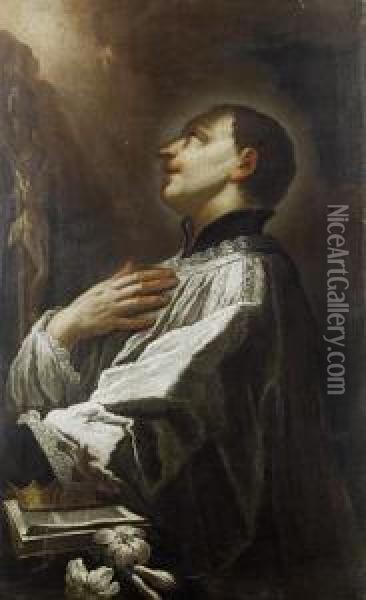 Saint Luigi Gonzaga Meditating On The Crucifix Oil Painting - Francesco Trevisani