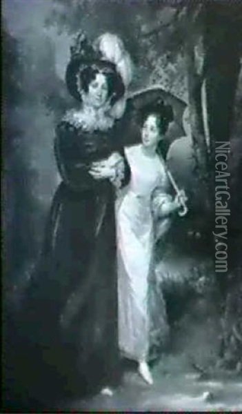 La Baronne De Coussay Et Sa Fille, La Future Marquise De La Rochejaquelein Oil Painting - Jean-Hilaire Belloc