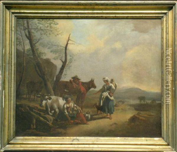 Drovers Resting On A Road Oil Painting - Nicolaes Berchem