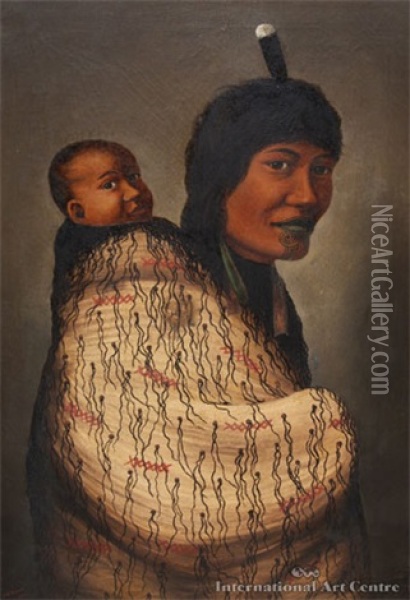 Maori Woman & Child Oil Painting - William George Baker