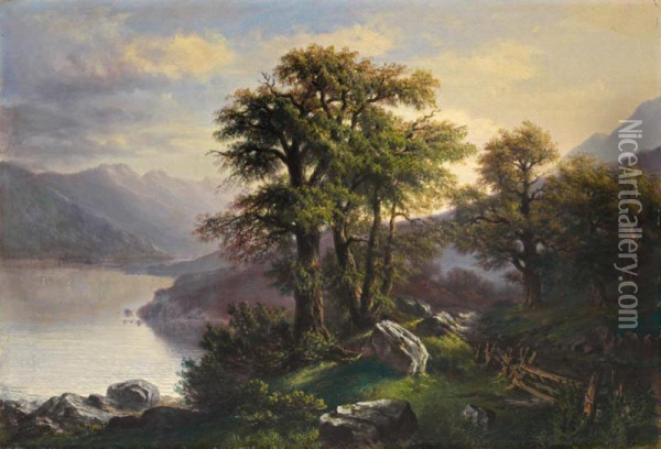 St-gingolph Au Lac Leman 
St-gingolph At Lake Of Geneva Oil Painting - Jules Jequier