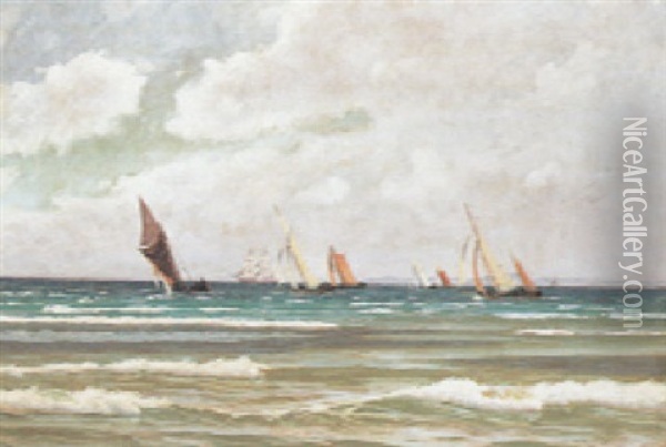 Das Auslaufen Der Fischerboote Oil Painting - Alfred Olsen
