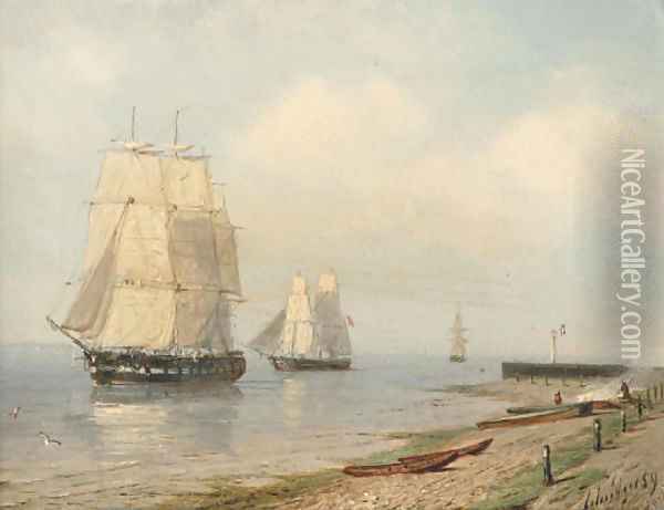 Sailingvessels along a shore Oil Painting - Petrus Paulus Schiedges