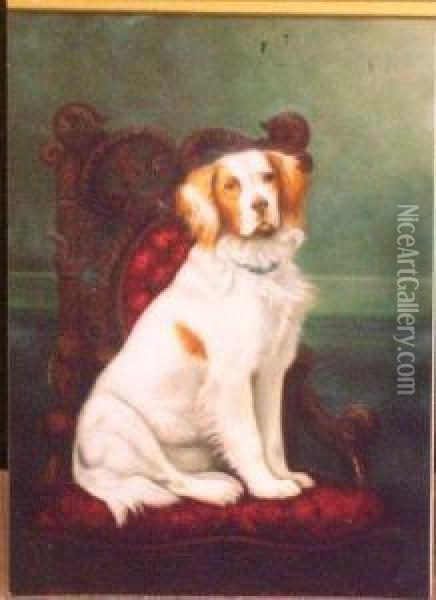 High Style - A Spaniel Seated On A Belter Chair Oil Painting - William Van Zandt