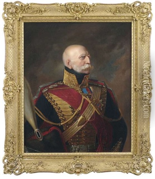 Portrait Des Ernst August I. (1771-1851) Konig Von Hannover, Herzog Von Braunschweig-luneburg Als Halbfigur In Husarenuniform Oil Painting - Louis Ammy Blanc