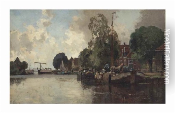 A Tranquil Morning Along A River Oil Painting - Cornelis Vreedenburgh