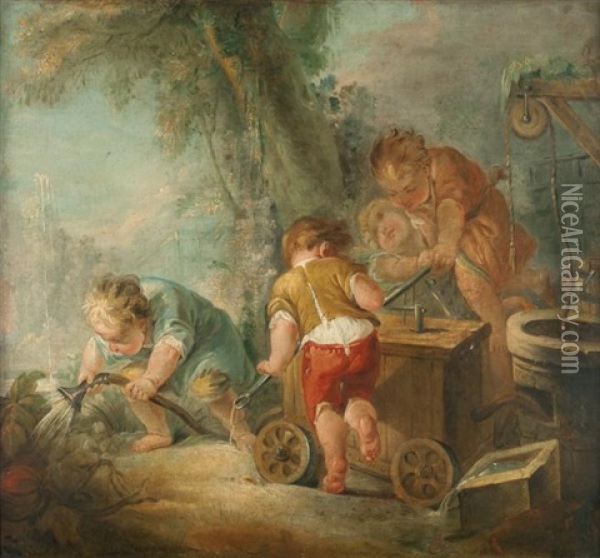 Les Enfants Jardiniers Oil Painting - Charles Dominique Joseph Eisen
