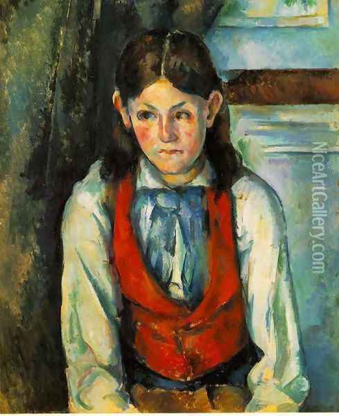 Boy In A Red Vest 4 Oil Painting - Paul Cezanne