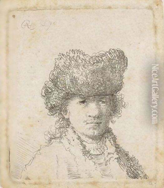 Self Portrait In A Fur Cap Oil Painting - Rembrandt Van Rijn