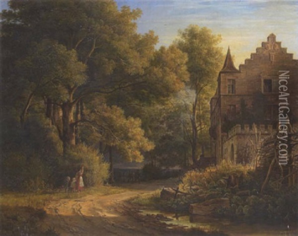 Ein Jagdschloss In Waldlandschaft Oil Painting - Christian Ernst Bernhard Morgenstern