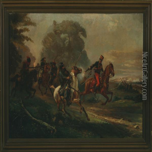 The French Cavallery Fighting Against The Russian Oil Painting - Adolphe J. Fievee