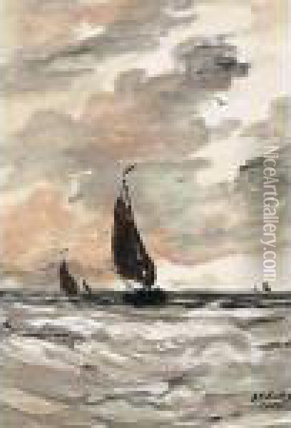 Fishing Boats At Sea Oil Painting - Hendrik Willem Mesdag