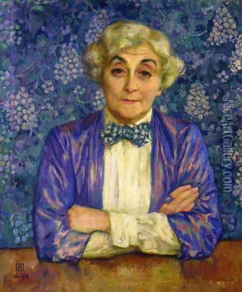 Madame van Rysselberghe in a Chedkered Bow Tie Oil Painting - Theo van Rysselberghe