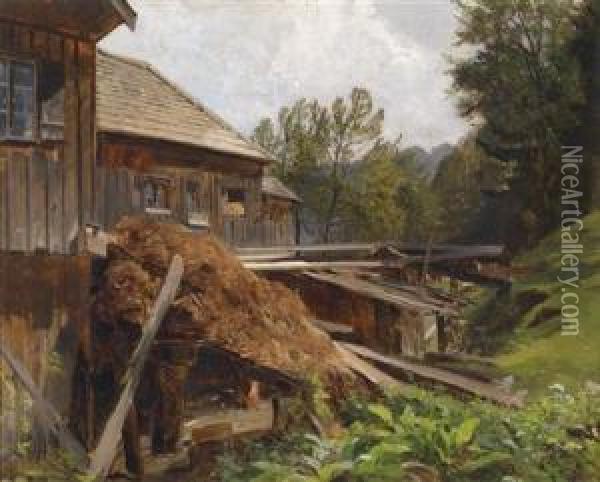 Farmyard Scene Oil Painting - Ludwig Friedrich Hofelich