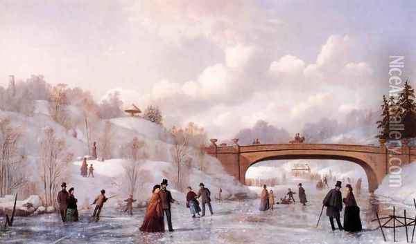 Skating in Central Park Oil Painting - Johann Mongels Culverhouse
