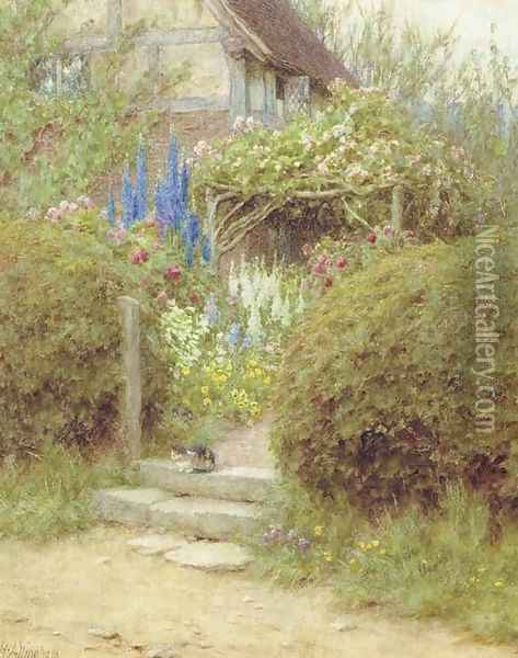 A Cottage Gate, West Horsley, Surrey Oil Painting - Helen Mary Elizabeth Allingham