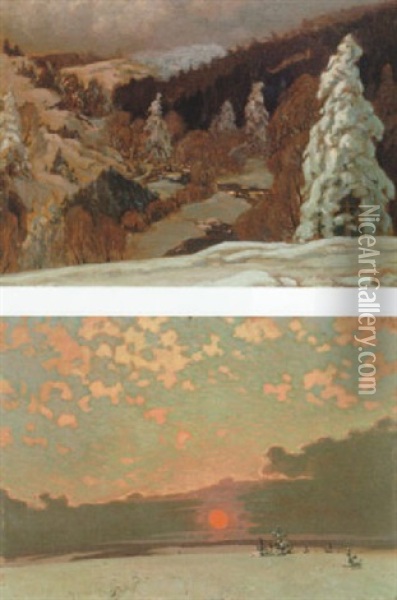 Vintermotiv I Skymning Oil Painting - Gustaf Fjaestad