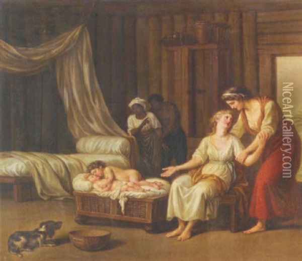 Paul Et Virginie Au Berceau Ou La Sympathie Oil Painting - Nicolas-Rene Jollain the Younger