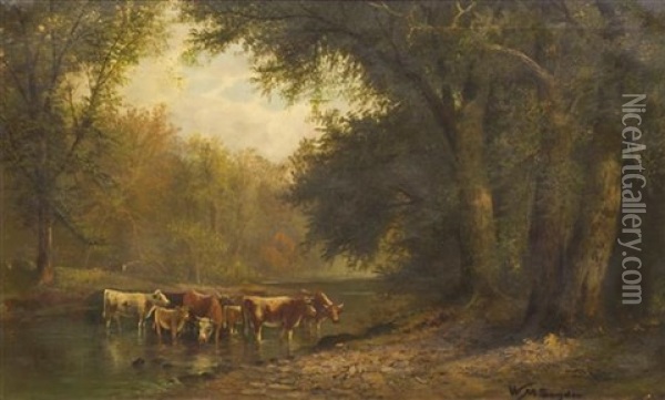 Cattle In The Stream Oil Painting - William Mckendree Snyder