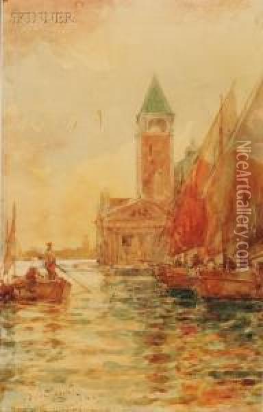 Venetian Canal Oil Painting - Prosper Louis Senat