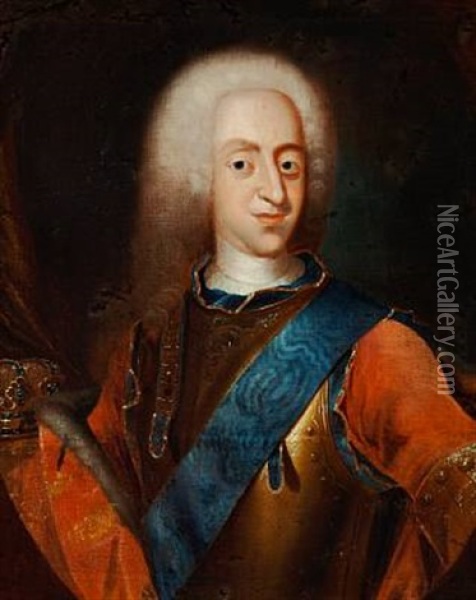 Portrait Of Christian Vi (+ Portrait Of His Wife Queen Sofie Magdalene; Pair) Oil Painting - Johann Salomon Wahl