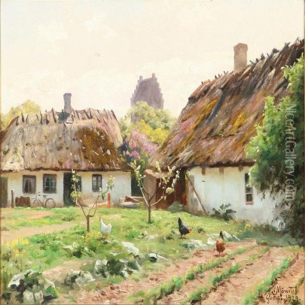 Country Houses Atglostrup Church, Denmark Oil Painting - Peder Mork Monsted