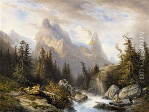 Mountainous Landscape With The Rosenlaui Glacier Oil Painting - Francois Diday