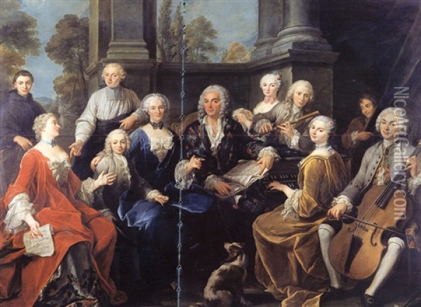 Une Famille De Musiciens Oil Painting - Louis Michel van Loo