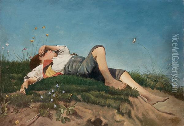 Young Shepherd Oil Painting - Franz von Lenbach