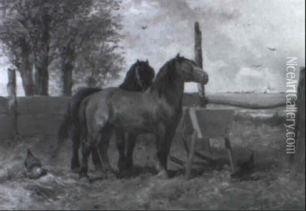 Pferde In Der Koppel Oil Painting - Frans Van Leemputten