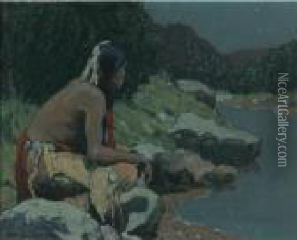 Moonlight On The Hondo Oil Painting - Eanger Irving Couse