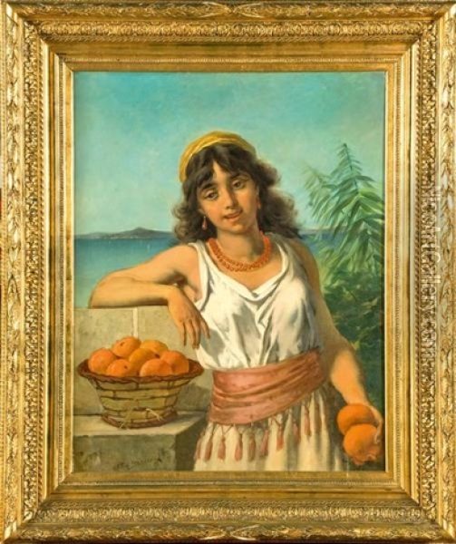 La Jeune Marchande D'oranges Italienne Oil Painting - Ernst Ludolf Meyer